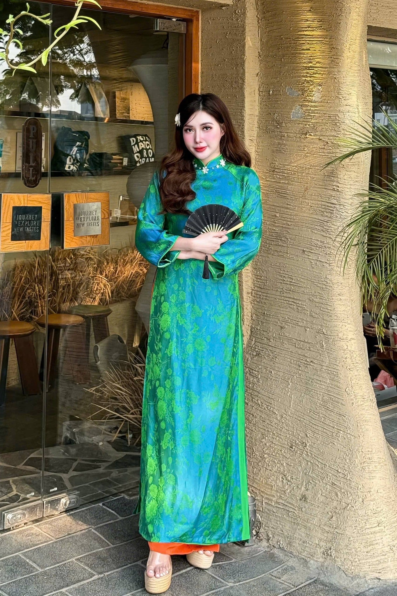 THANH LAM Set Ao Dai Lua To Tam Van Nam/ Vietnamese  Modernized with  Pants/ Ao Dai Loose Style/B298