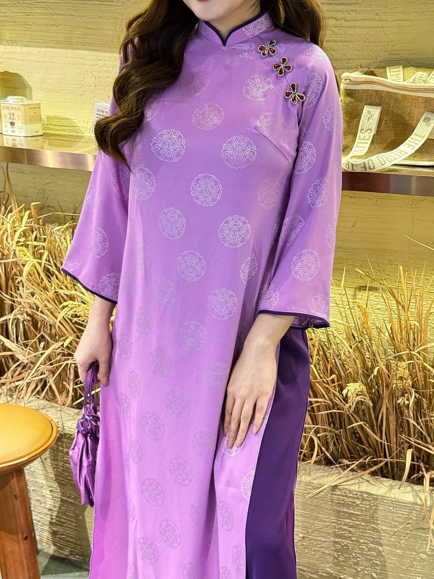 GIAI YEN Ao Dai Lua To Tam Ha Nam Light Purple/ Modern Set Ao Dai with  Pants/ Ao Dai Loose Style B100