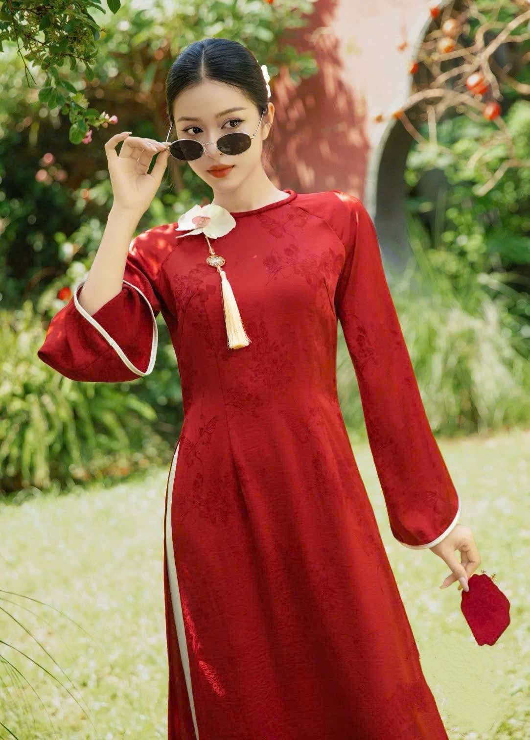 Matching Family Spring Ao Dai Set/ Pre-made Ao Dai for Tet/ Lucky red ribbon Ao dai /Modern Vietnamese Lunar New Year Outfit 2026