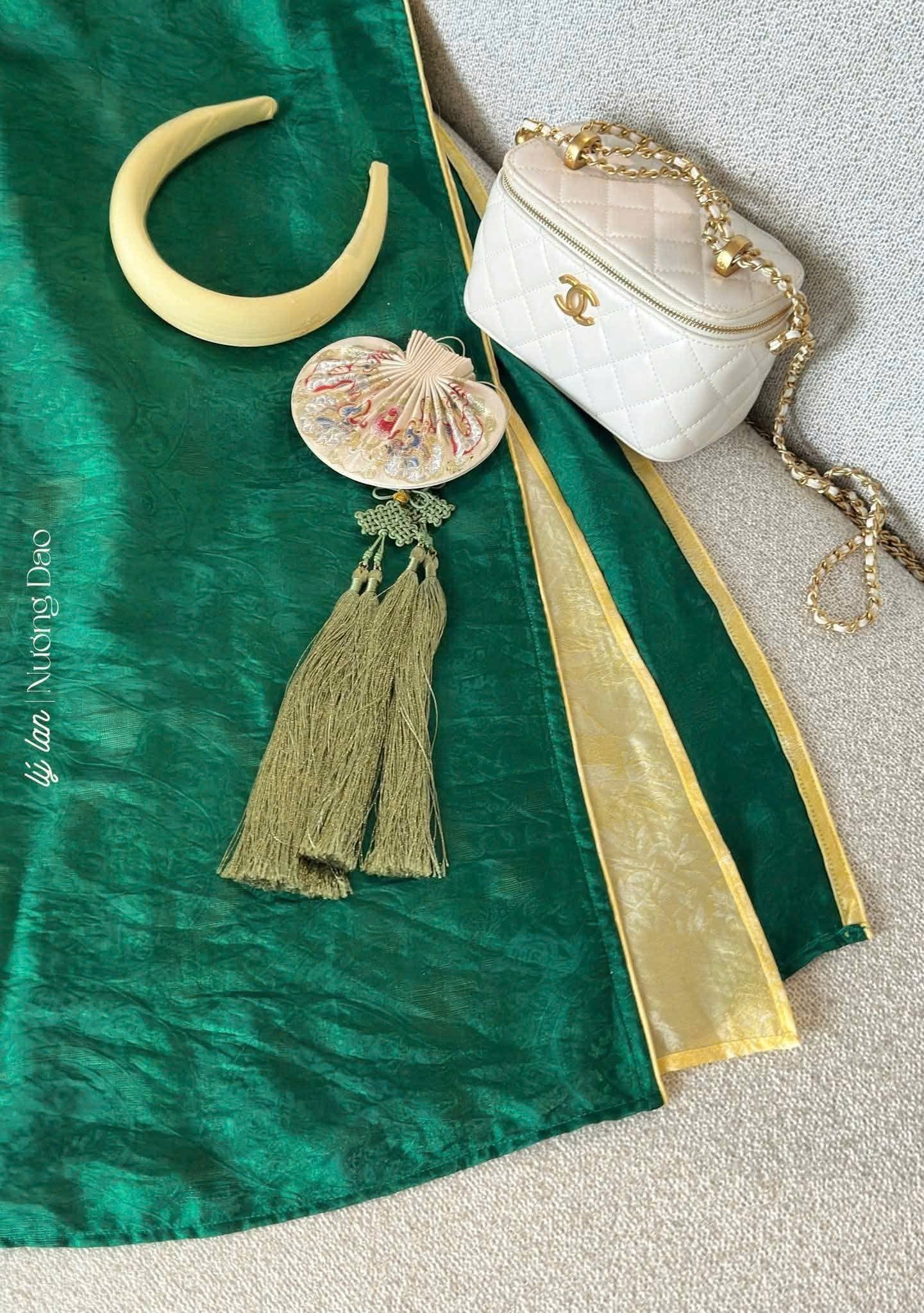 Set Ao Dai Lua Tence Green color Double layers Green and Yellow/Set Ao Dai Design for Women/Ao Dai Trending For her/ B303