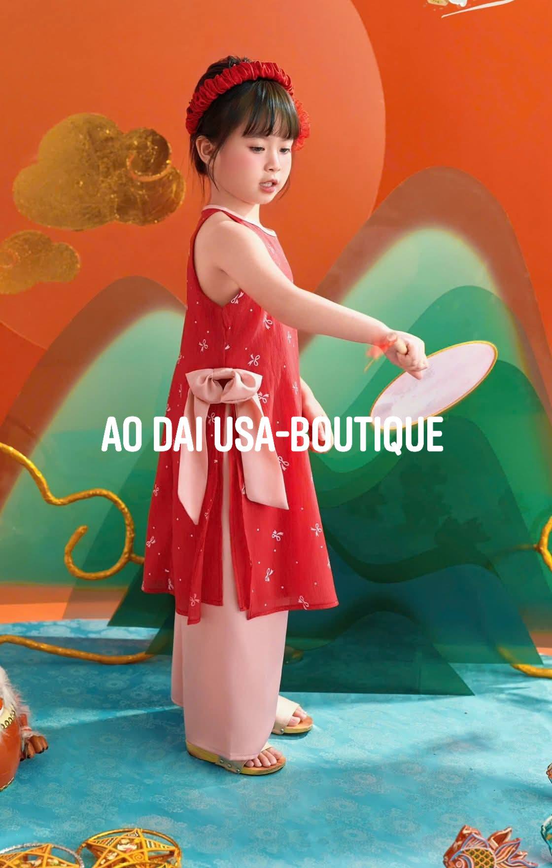 Girls Floral Ao Dài Yếm Cach Tan (2 colors), Ao Dai For Baby girl/ Vietnamese Lunar New Year Outfit/ G342