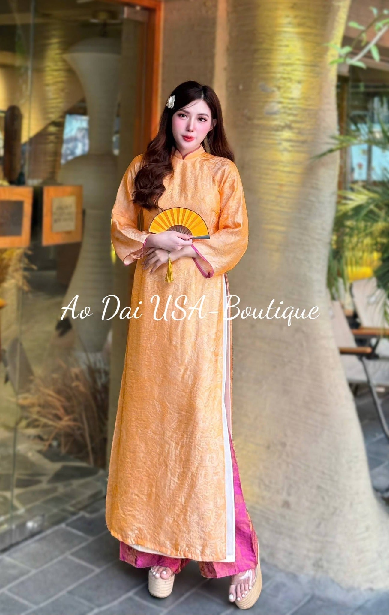 YEN XUAN  Set Ao Dai Lua To Tam Tence Phối Lua Double Layers/ Vietnamese  Modernized with  Pants/ Ao Dai Loose Style/B279