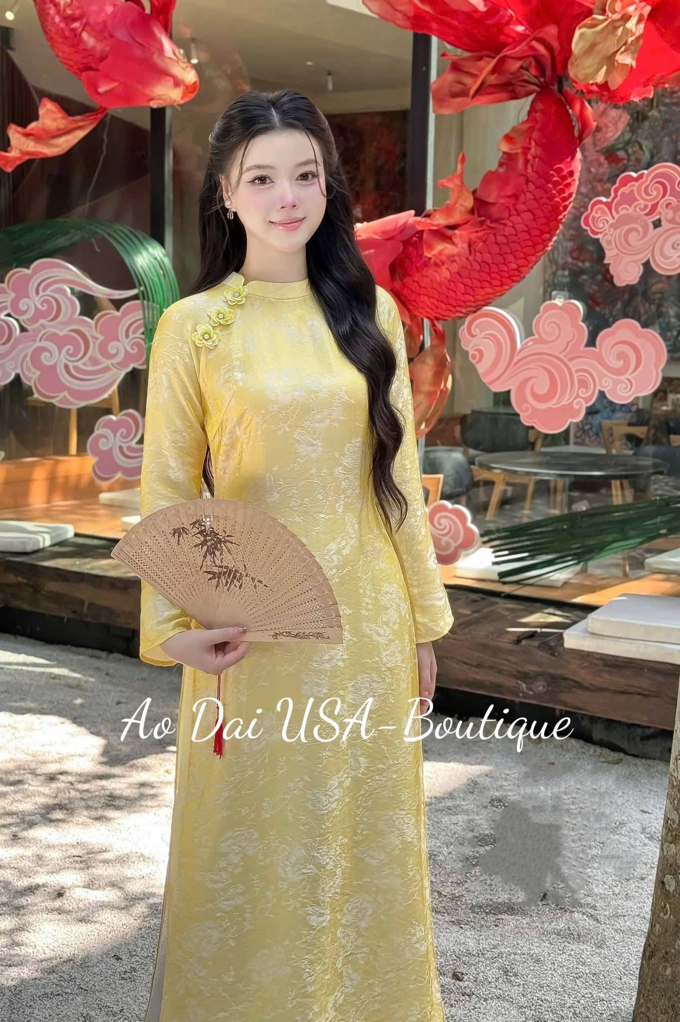 Set Ao Dai Lua To Tam Tence/Ao Dai Cach Tan with Sliver Pants /Pre made Vietnamese long dress/ Tet 2026/ B232