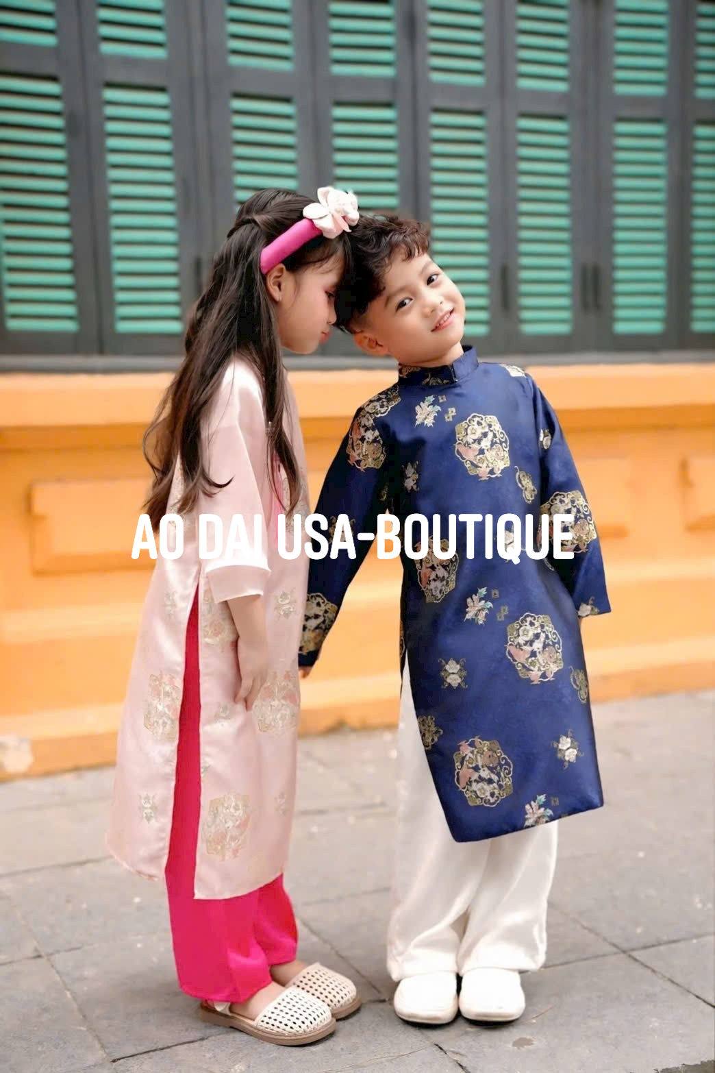 Matching Family Ao Dai Set/ Pink- Blue  Matching Family Spring Ao Dai Set/ Pre-made Ao Dai for Lunar New Year /Ao Dai Gia Dinh Tet 2026