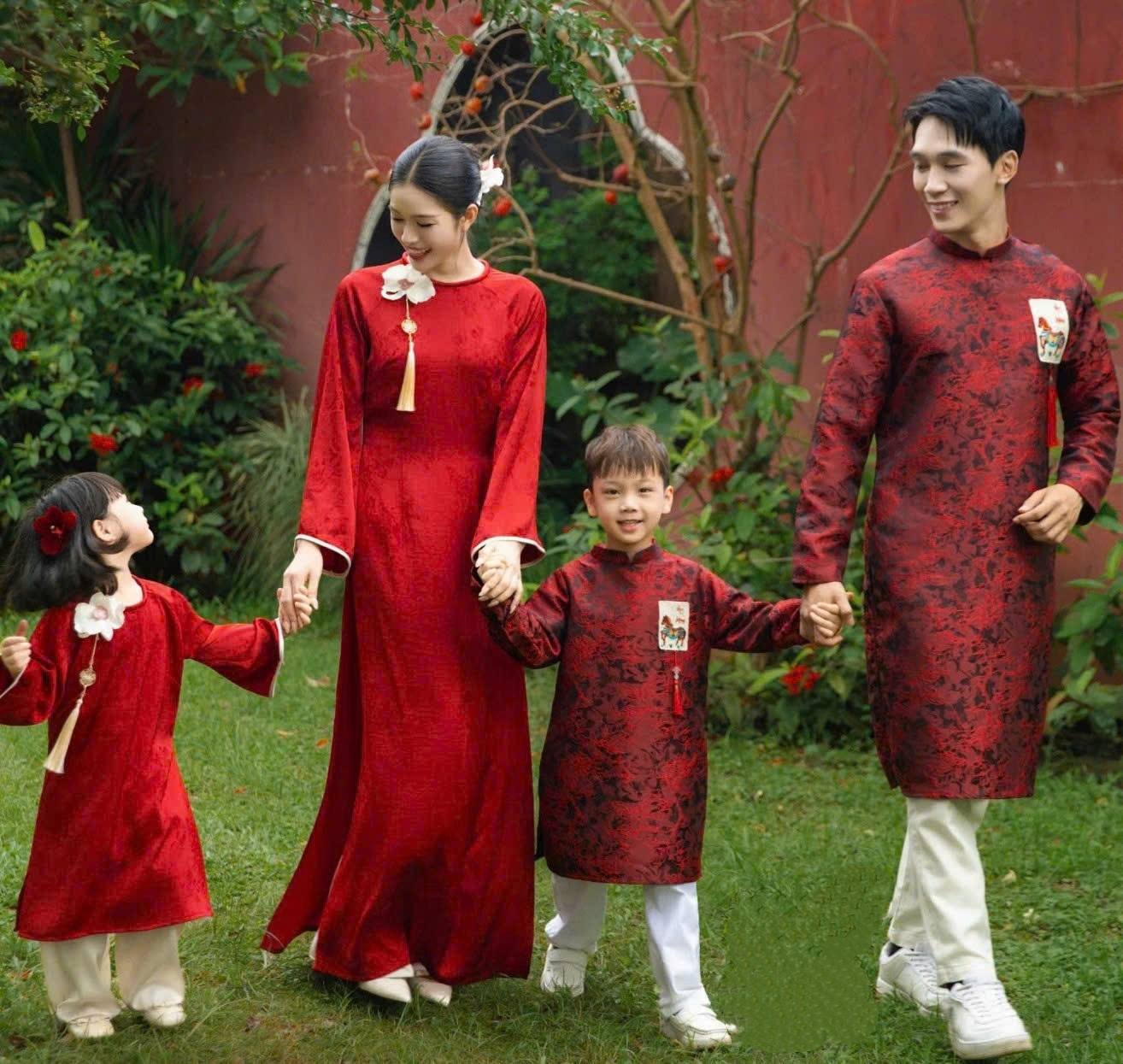 Matching Family Spring Ao Dai Set/ Pre-made Ao Dai for Tet/ Lucky red ribbon Ao dai /Modern Vietnamese Lunar New Year Outfit 2026