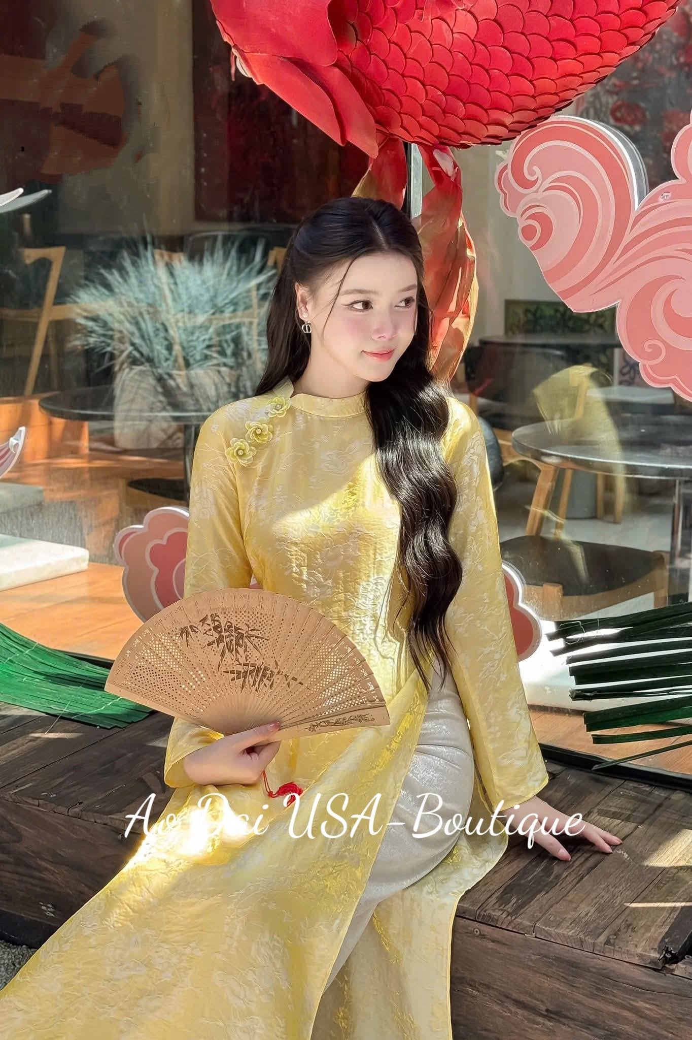 Set Ao Dai Lua To Tam Tence/Ao Dai Cach Tan with Sliver Pants /Pre made Vietnamese long dress/ Tet 2026/ B232