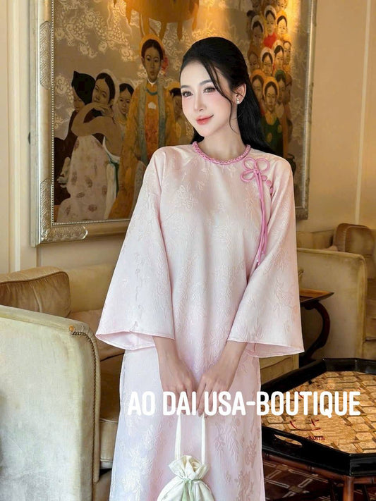 Set Ao Dai Gam Mem Theu/ Modern Ao Dai For Women with Pink Pants / Loose Style Trending Ao Dai Tet 2026/ B232