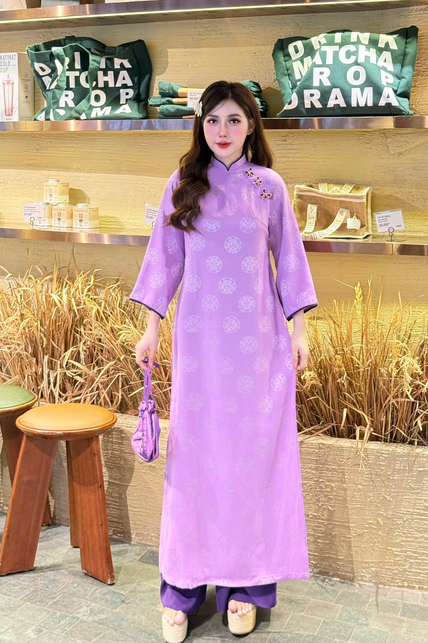 GIAI YEN Ao Dai Lua To Tam Ha Nam Light Purple/ Modern Set Ao Dai with  Pants/ Ao Dai Loose Style B100