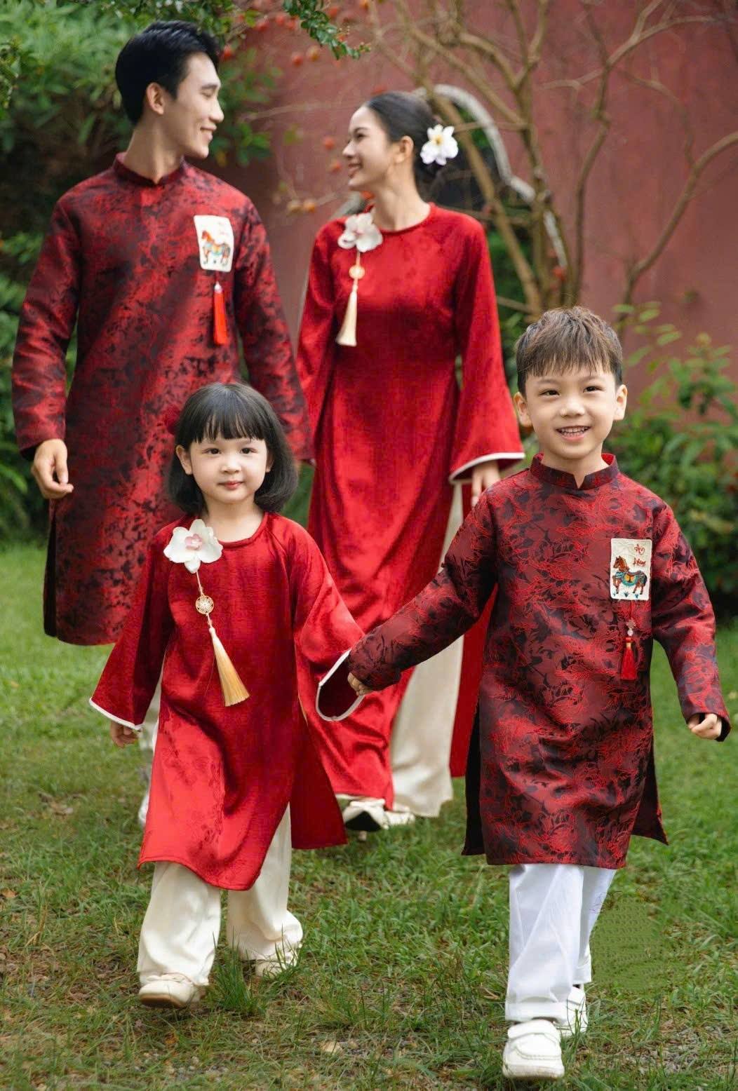 Matching Family Spring Ao Dai Set/ Pre-made Ao Dai for Tet/ Lucky red ribbon Ao dai /Modern Vietnamese Lunar New Year Outfit 2026