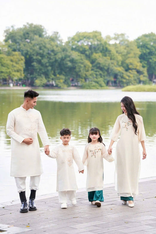 Matching Family Ao Dai Set Ivory color/ Modern Vietnamese Lunar New Year Outfit/ Ao Dai Gia Dinh Tet 2026 B65