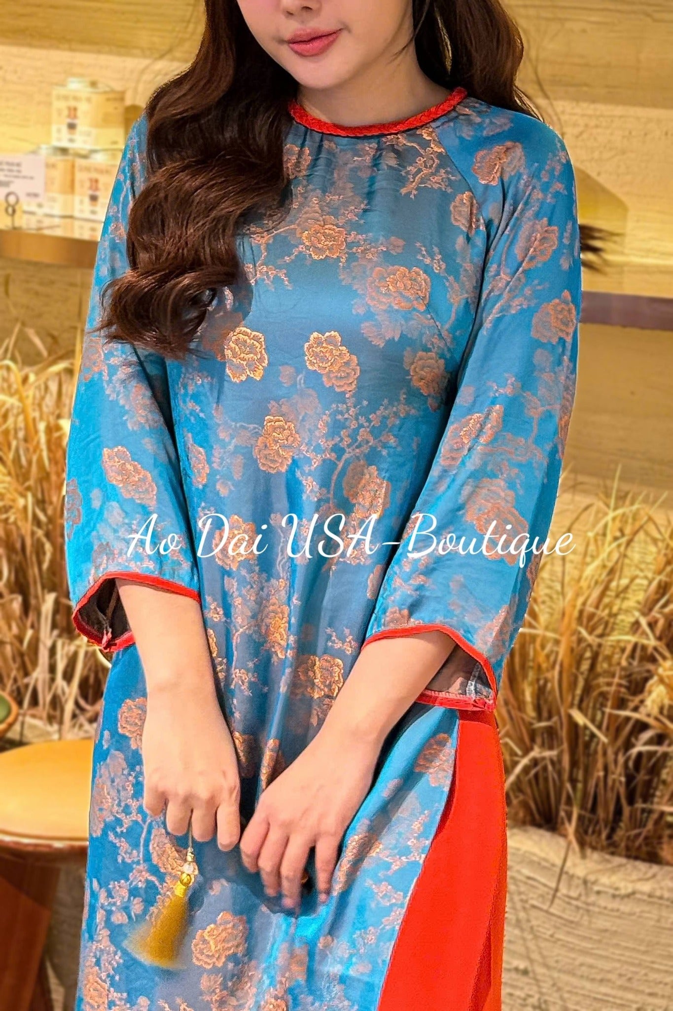 VAN HY Set Ao Dai Lua To Tam Van Nam/ Vietnamese Modernized with Pants/ Ao Dai Loose Style/Ao Dai Cach Tan B302