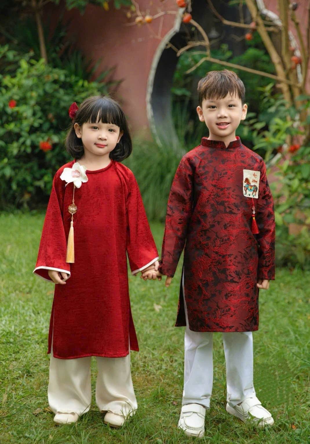 Matching Family Spring Ao Dai Set/ Pre-made Ao Dai for Tet/ Lucky red ribbon Ao dai /Modern Vietnamese Lunar New Year Outfit 2026