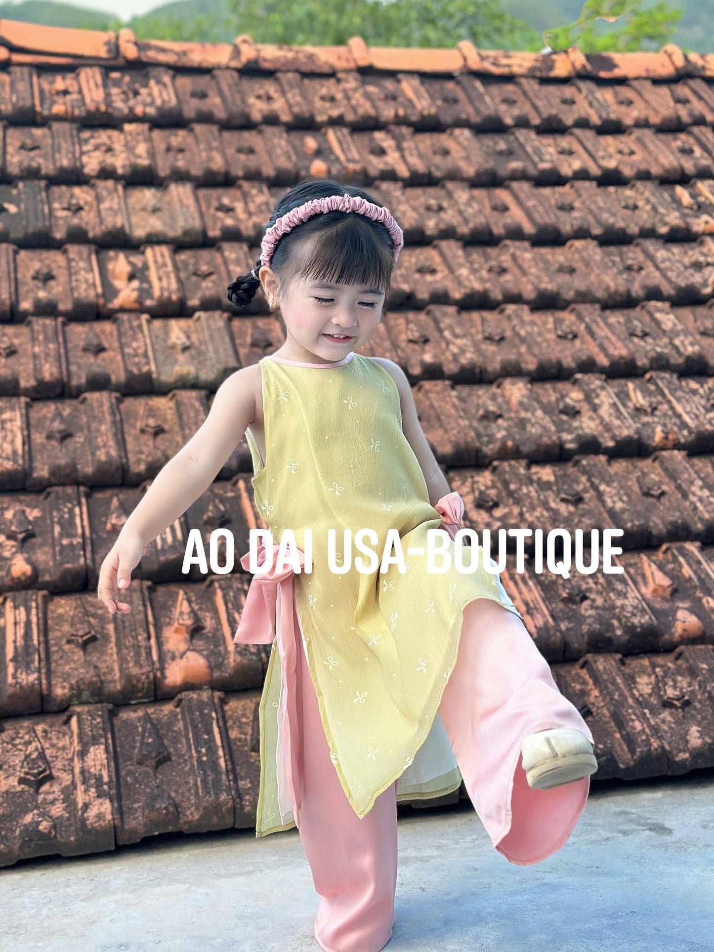 Girls Floral Ao Dài Yếm Cach Tan (2 colors), Ao Dai For Baby girl/ Vietnamese Lunar New Year Outfit/ G342