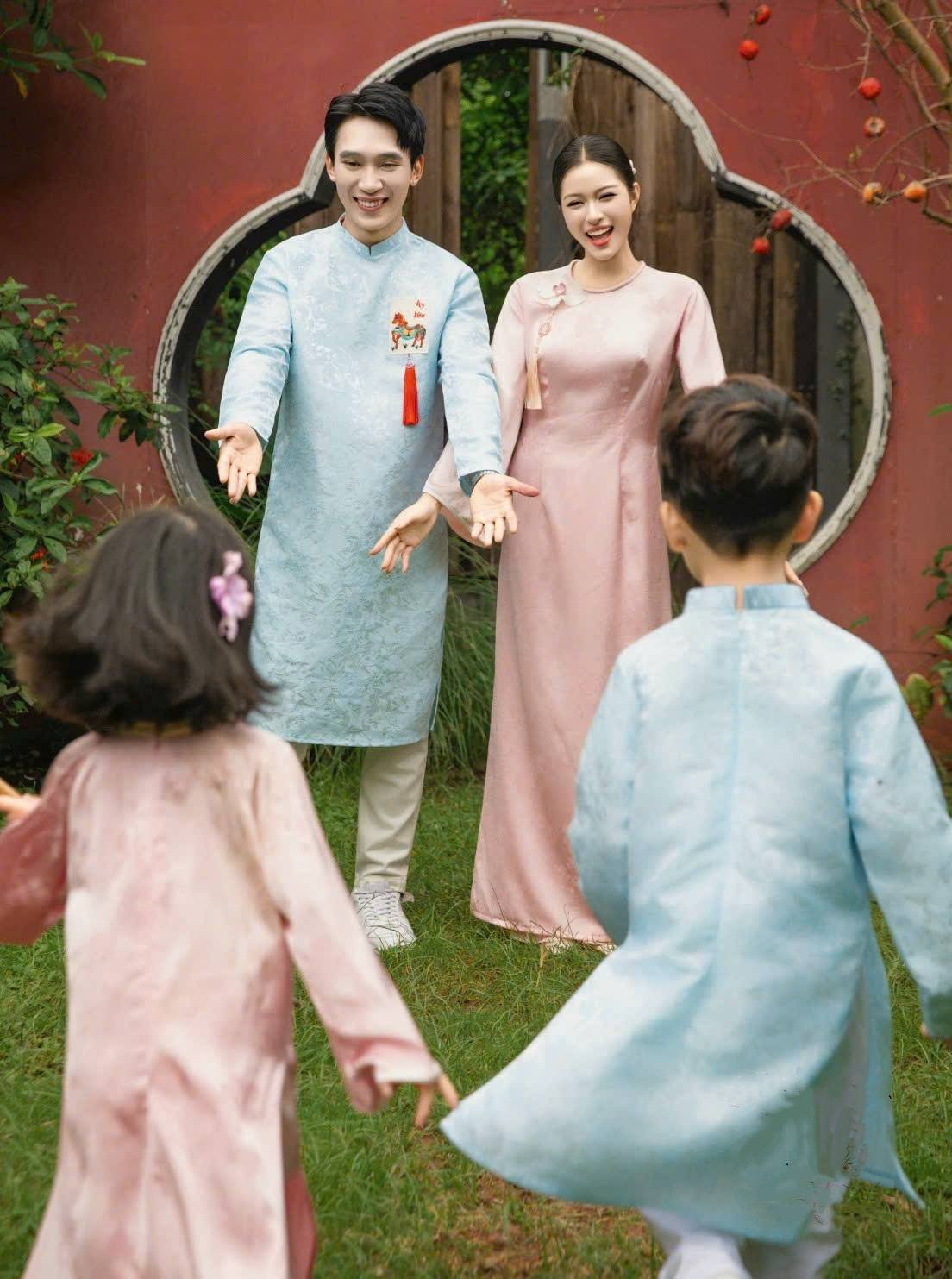 Matching Family Blue And Pink Ao Dai Set/ Ao Dai Gia Dinh Tet 2026/ GD2