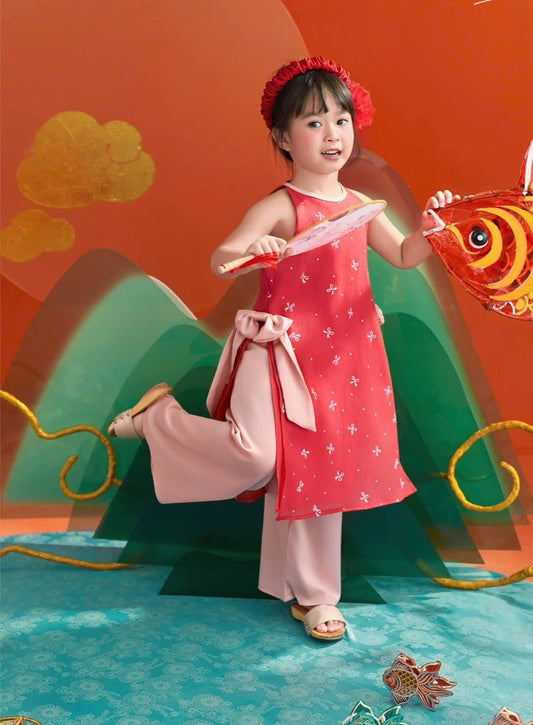 Girls Floral Ao Dài Yếm Cach Tan (2 colors), Ao Dai For Baby girl/ Vietnamese Lunar New Year Outfit/ G362