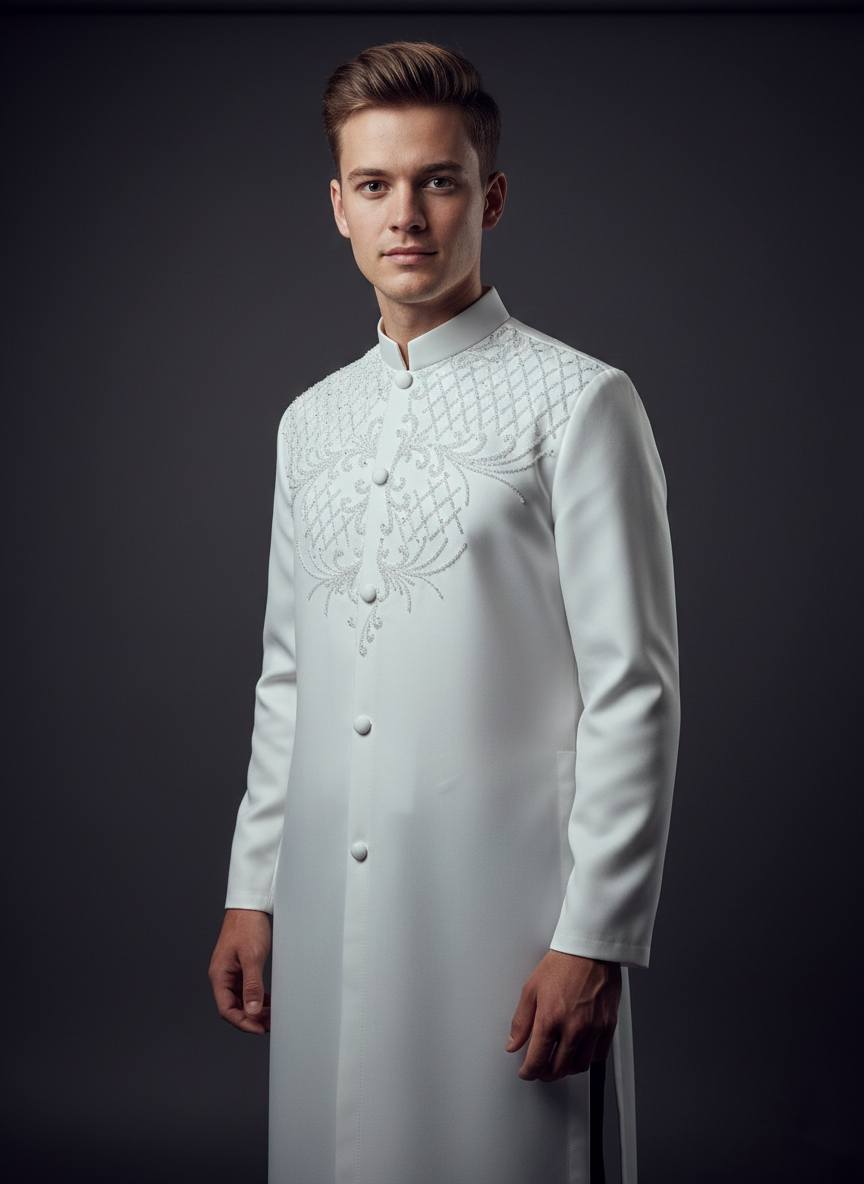 White Ao Dai for Men/ Lunar New Year Outfit W169