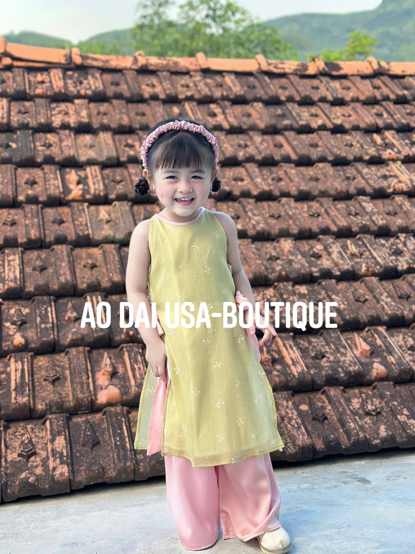 Girls Floral Ao Dài Yếm Cach Tan (2 colors), Ao Dai For Baby girl/ Vietnamese Lunar New Year Outfit/ G342