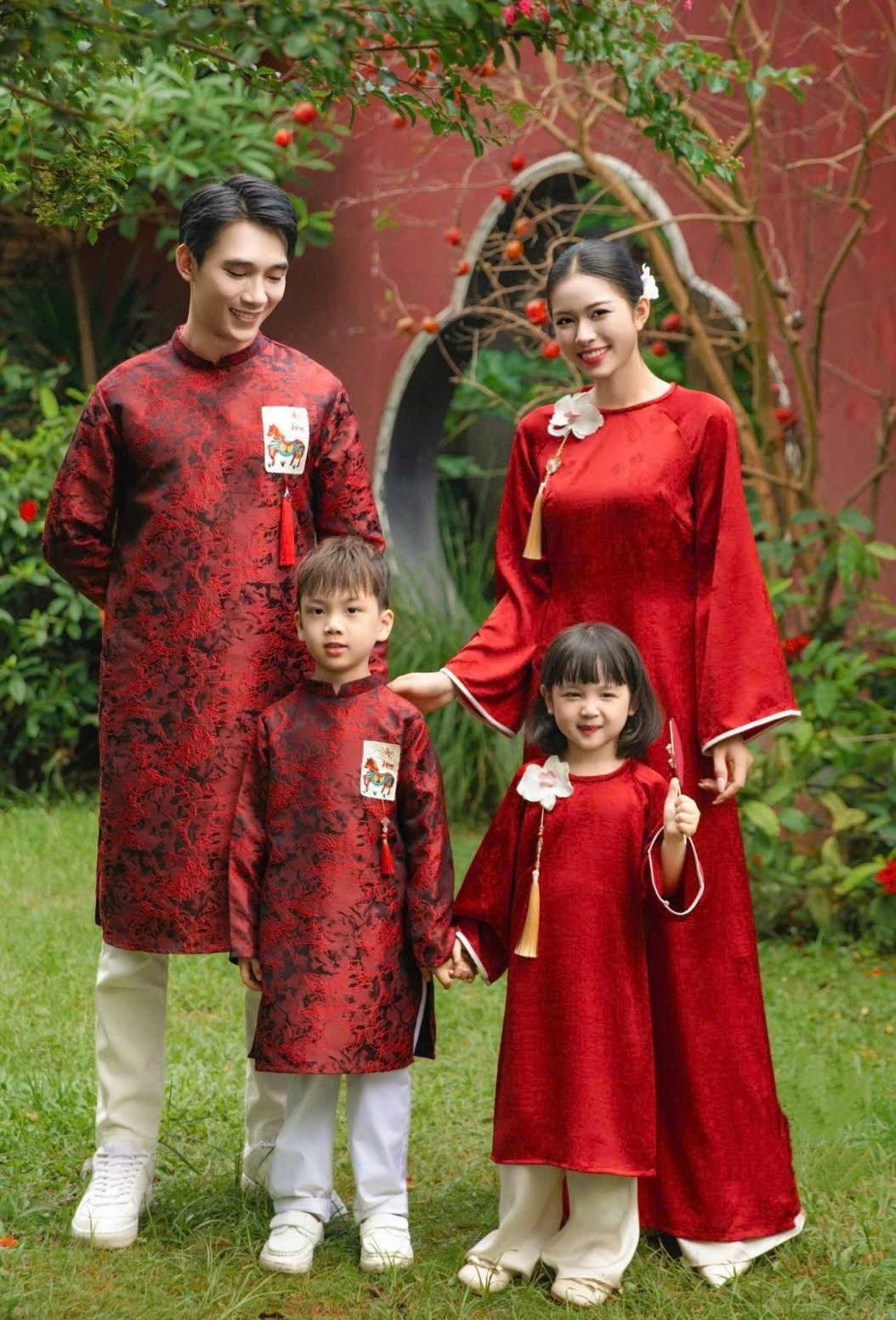 Matching Family Spring Ao Dai Set/ Pre-made Ao Dai for Tet/ Lucky red ribbon Ao dai /Modern Vietnamese Lunar New Year Outfit 2026