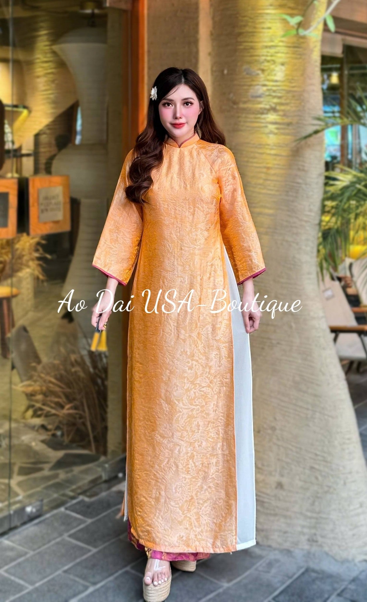 YEN XUAN  Set Ao Dai Lua To Tam Tence Phối Lua Double Layers/ Vietnamese  Modernized with  Pants/ Ao Dai Loose Style/B279