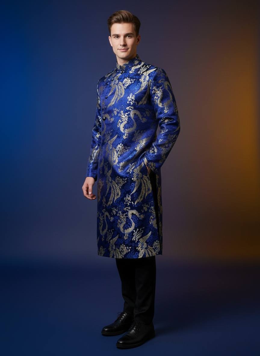 Blue Ao Dai for Men Gam /Vietnamese Lunar New Year Outfi/ Ao Dai Tet For Men/ Groom Ao Dai/ B192