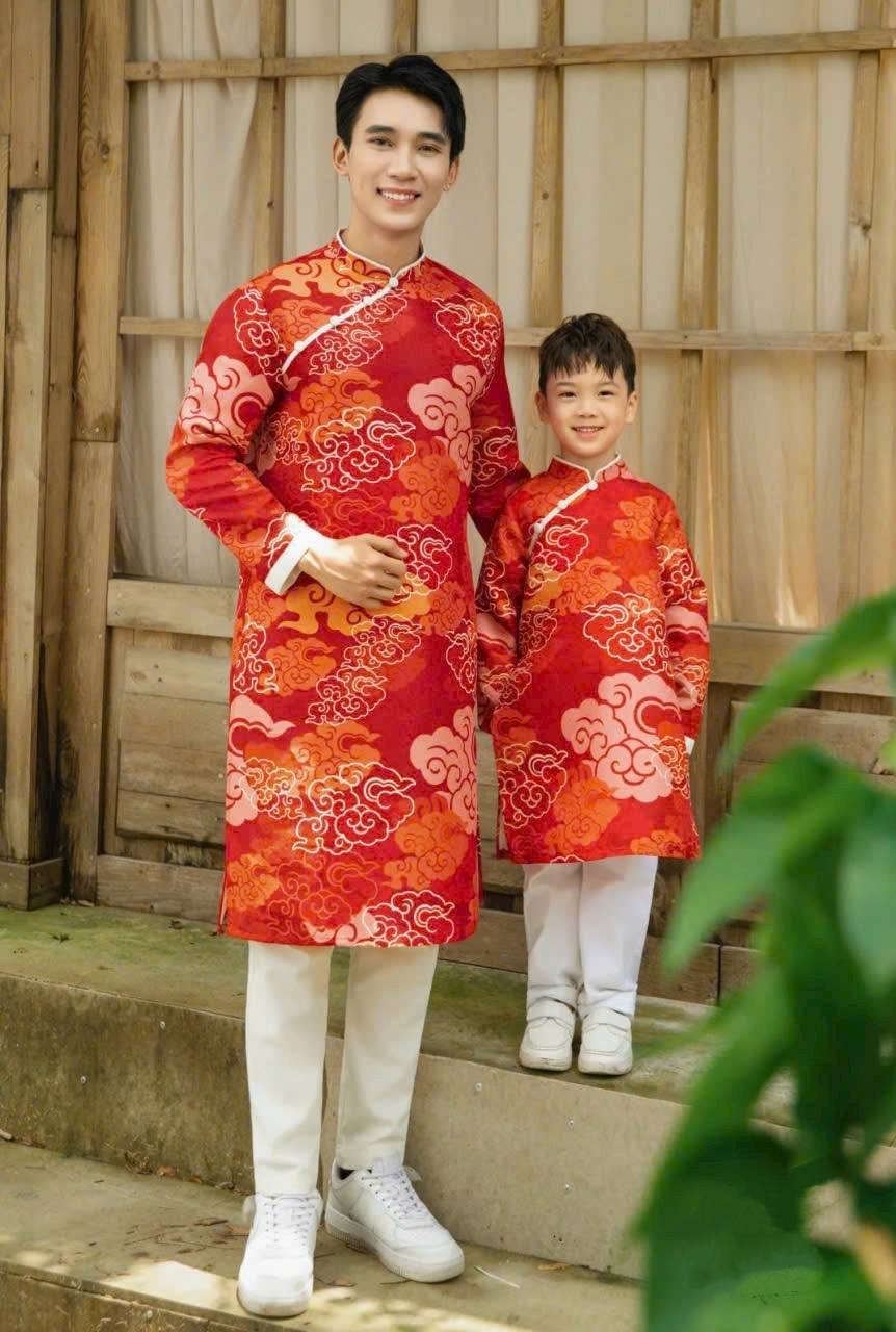 Matching Family Ao Dai Set Red and Pink/Ao Dai Gia Dinh Tet/ Modern Outfit B56