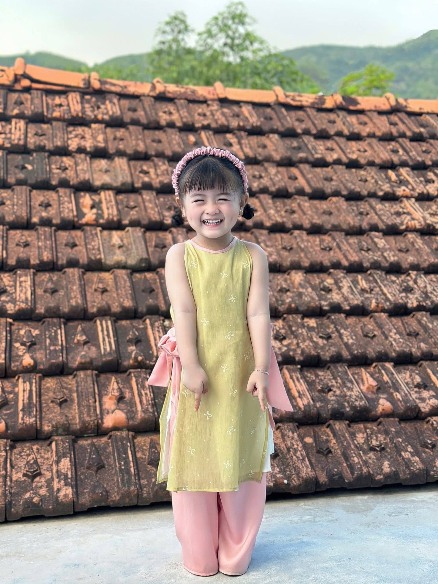 Girls Floral Ao Dài Yếm Cach Tan (2 colors), Ao Dai For Baby girl/ Vietnamese Lunar New Year Outfit/ G342