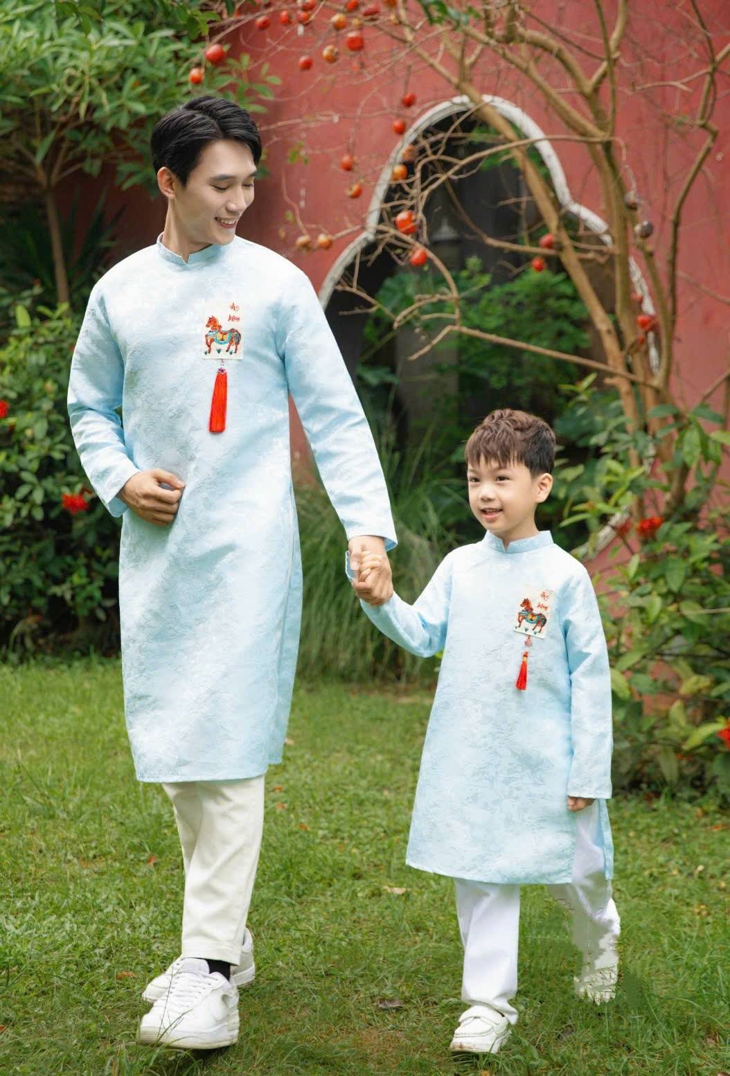 Matching Family Blue And Pink Ao Dai Set/ Ao Dai Gia Dinh Tet 2026/ GD2