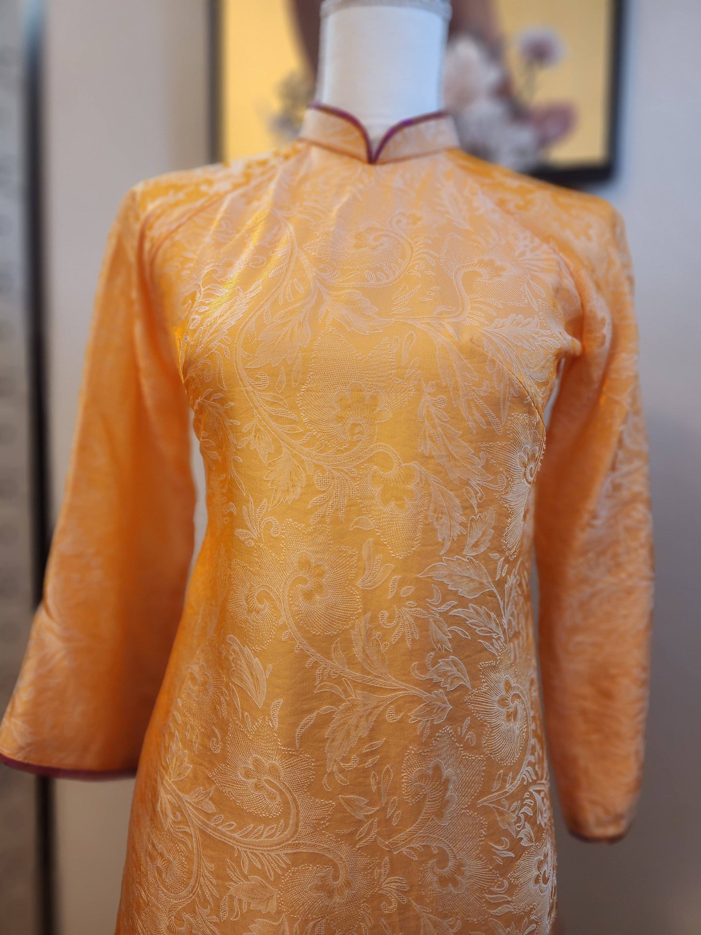 YEN XUAN  Set Ao Dai Lua To Tam Tence Phối Lua Double Layers/ Vietnamese  Modernized with  Pants/ Ao Dai Loose Style/B279