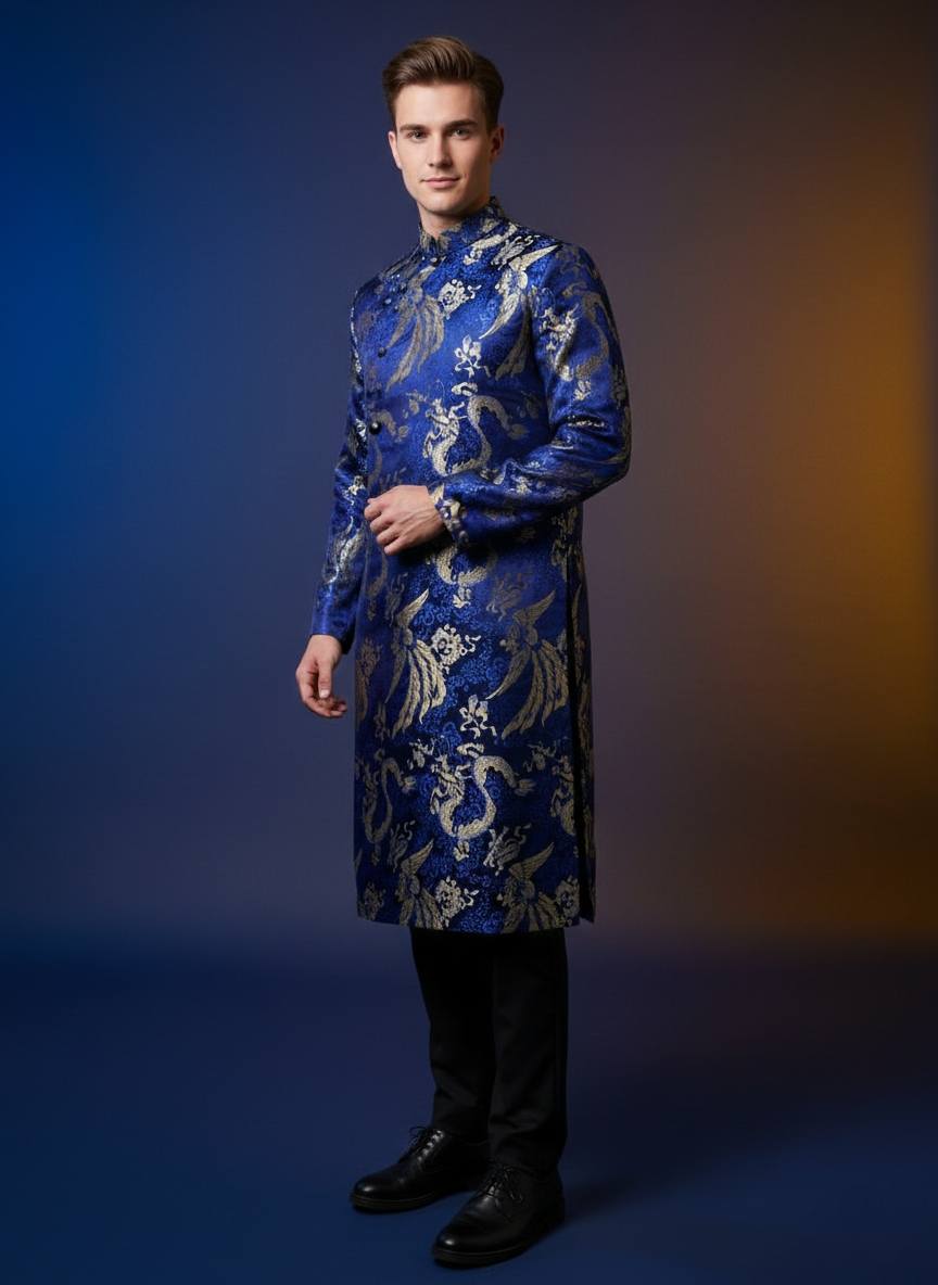 Blue Ao Dai for Men Gam /Vietnamese Lunar New Year Outfi/ Ao Dai Tet For Men/ Groom Ao Dai/ B192