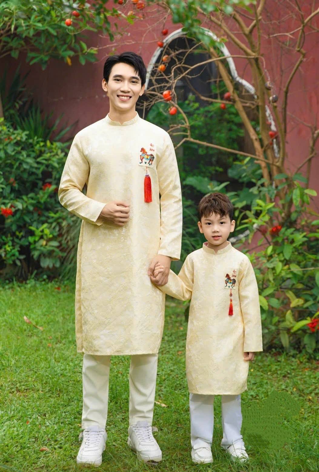 Matching Family Light Yellow and Cream Ao Dai Set/Ao Dai Gia Dinh Tet 2026/ GD2