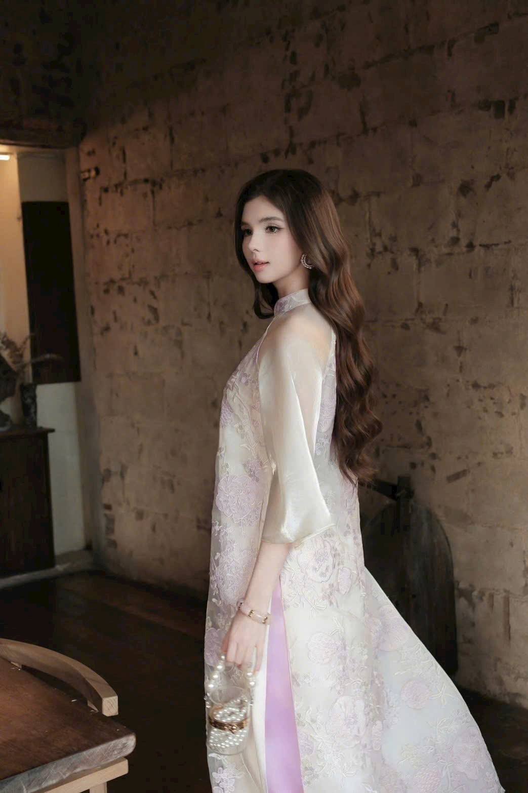 Set Ao Dai Cach Tan Embroidered Flower Purple Color/ Ao Dai For Her/ Hottrend Ao Dai Loose Style/CT278