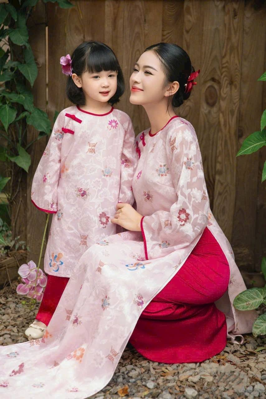 Matching Family Ao Dai Set Red and Pink/Ao Dai Gia Dinh Tet/ Modern Outfit B56