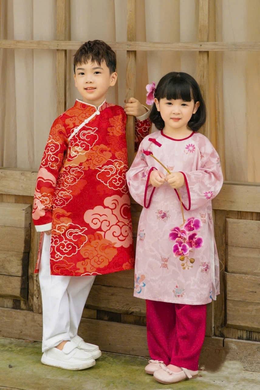Matching Family Ao Dai Set Red and Pink/Ao Dai Gia Dinh Tet/ Modern Outfit B56