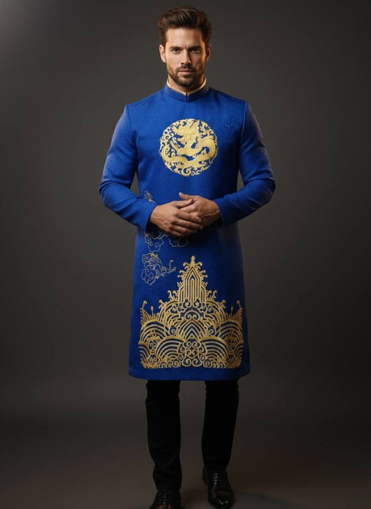 Blue Ao Dai Nam with Dragon Embroidery/ B164