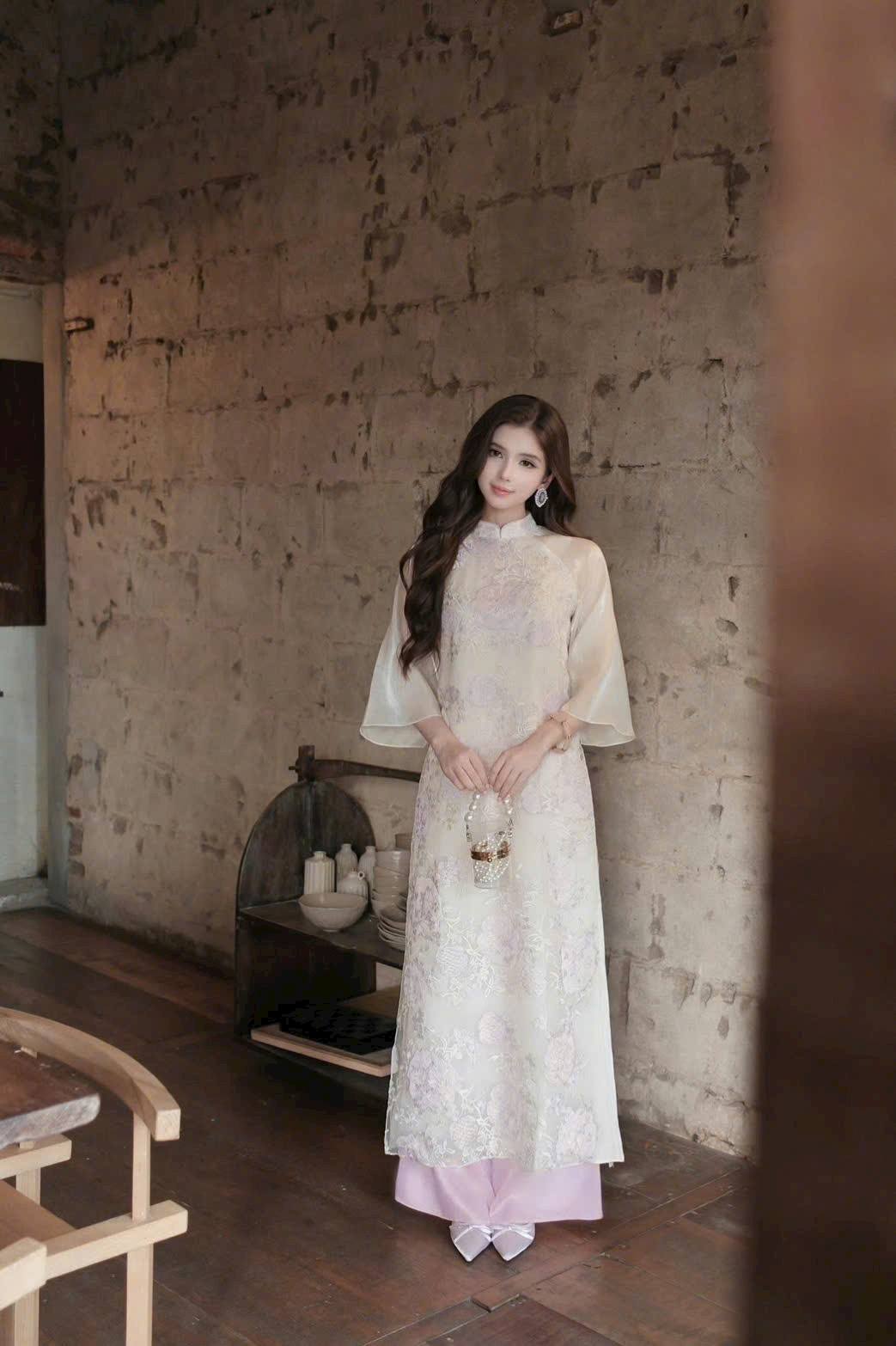 Set Ao Dai Cach Tan Embroidered Flower Purple Color/ Ao Dai For Her/ Hottrend Ao Dai Loose Style/CT278