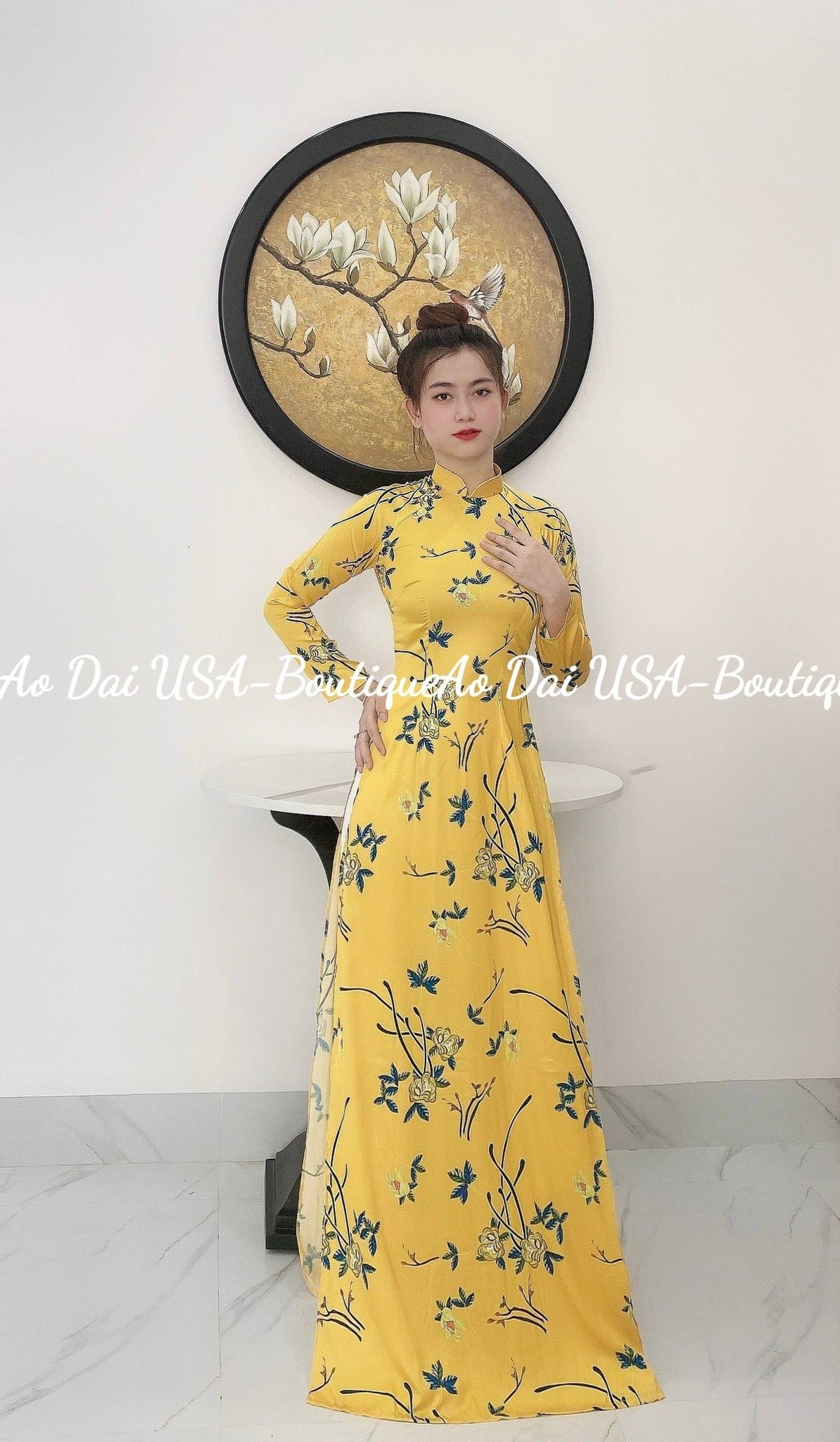Set Yellow Ao Dai Lụa Ma Nao-Vietnamese Traditional Dress /TT102