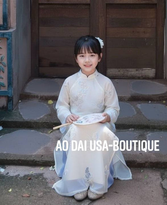 Girls' White Ao Dai Set Embroiled/Lunar New Year TT203/ 106