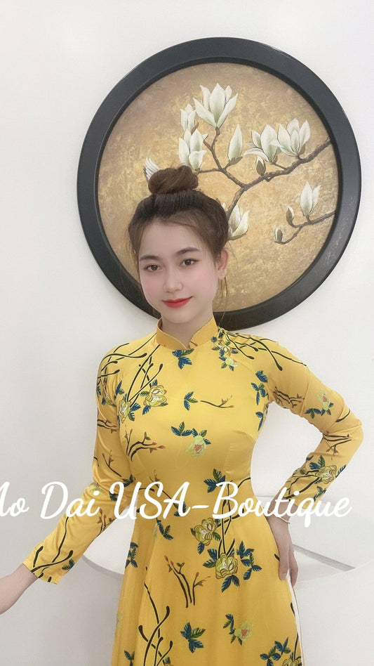 Set Yellow Ao Dai Lụa Ma Nao-Vietnamese Traditional Dress /TT102