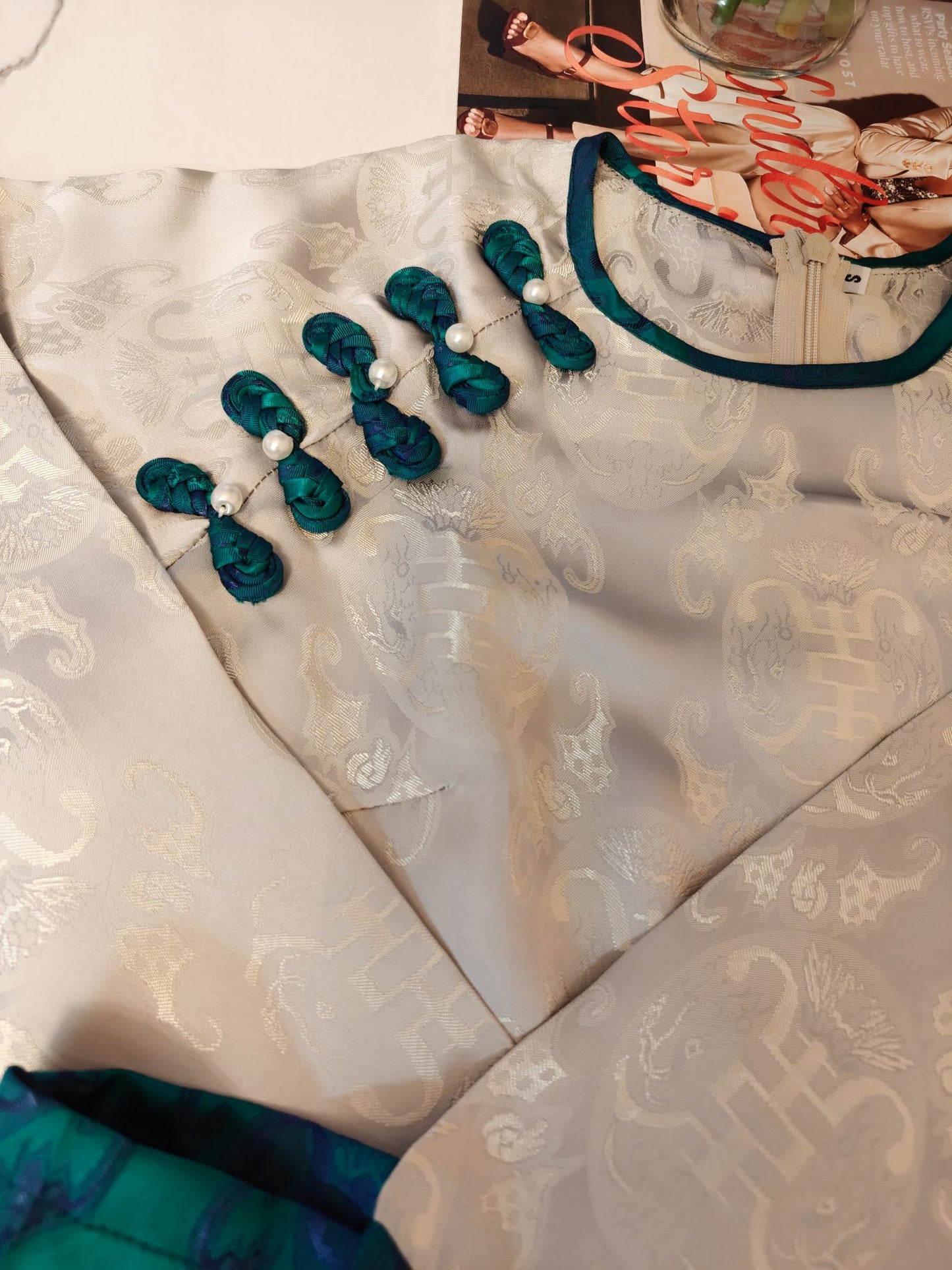 TUONG VY Set Ao Dai Lua To Tam Long Phung Dusty Blue Color/Vietnamese Traditional Long Dress with Pants The same Martial/B276