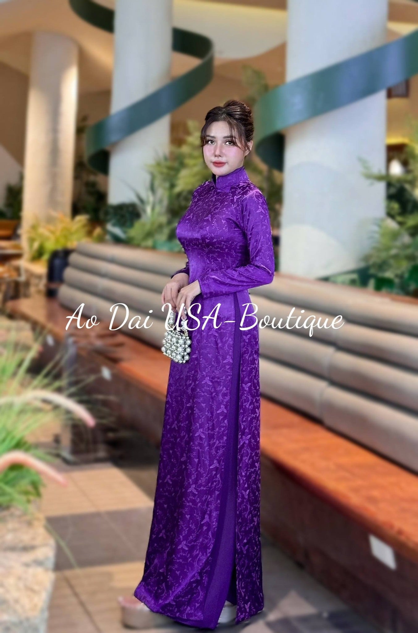 Set Ao dai for women Lua 2da Purple Color /purple pants/TT240