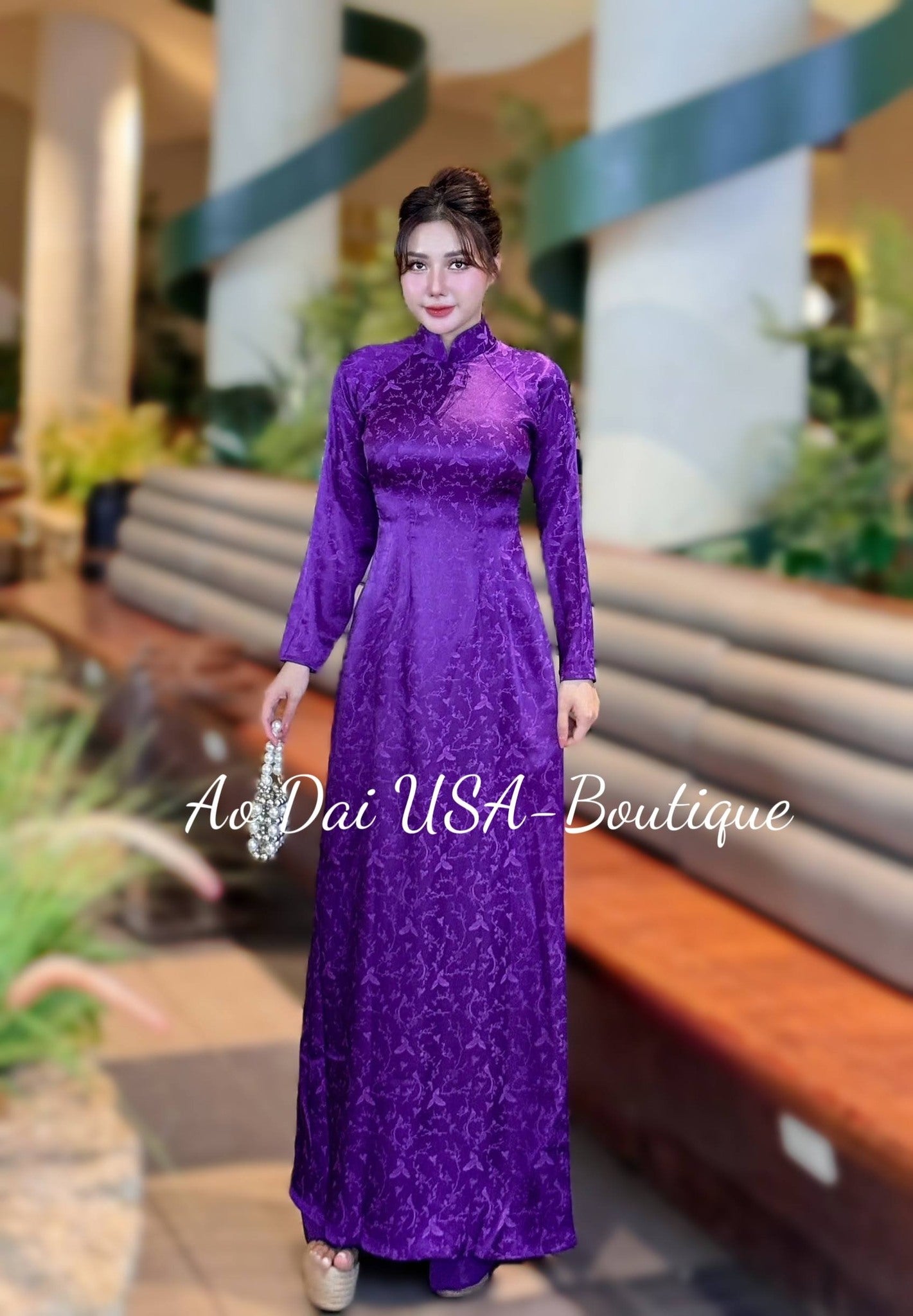 Set Ao dai for women Lua 2da Purple Color /purple pants/TT240