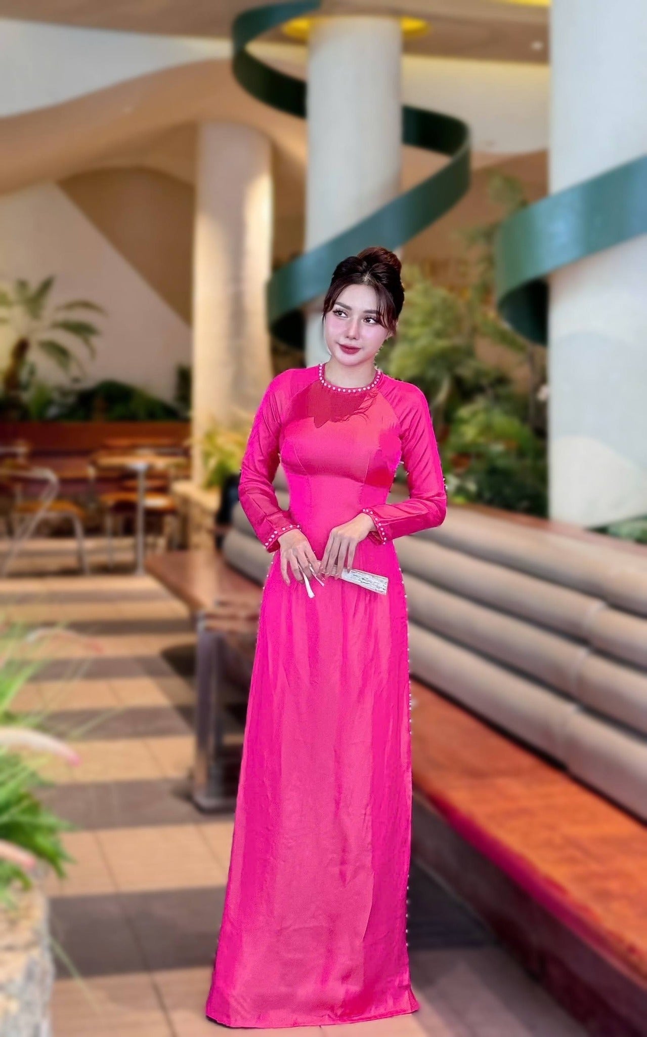 PHU XUAN Set /Tơ Tam Nha Xá Hong Kong Hot Pink Color - Organce pants/TT227