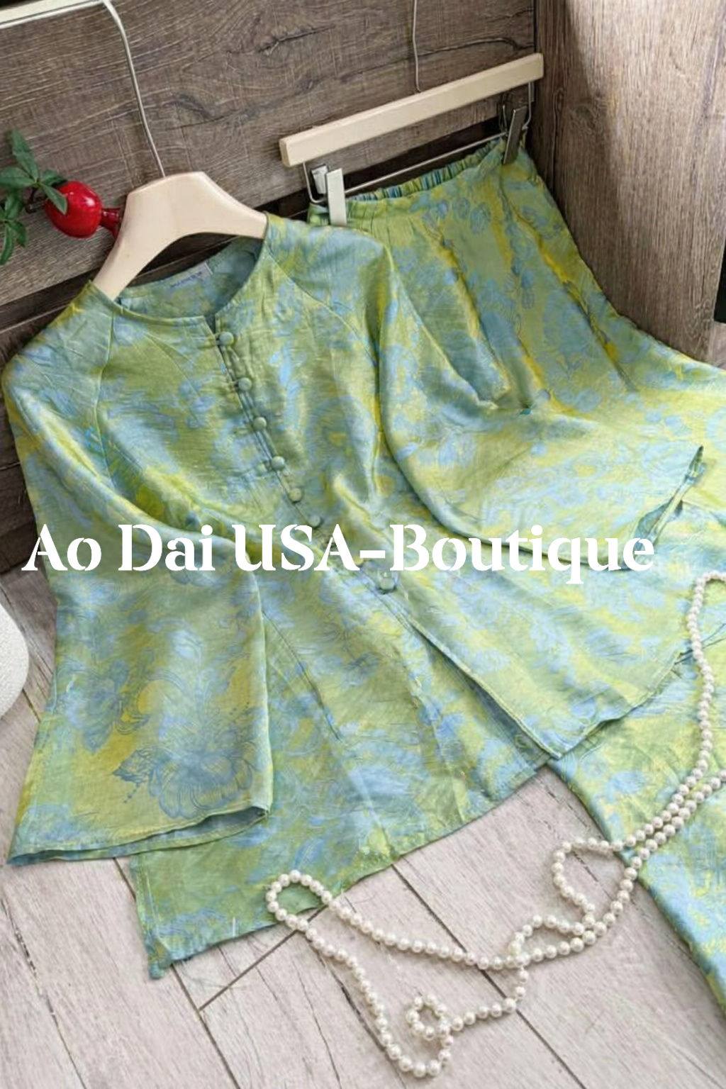 Ao Ba Ba Set: Modern Vietnamese Phap Phuc with Pants G346