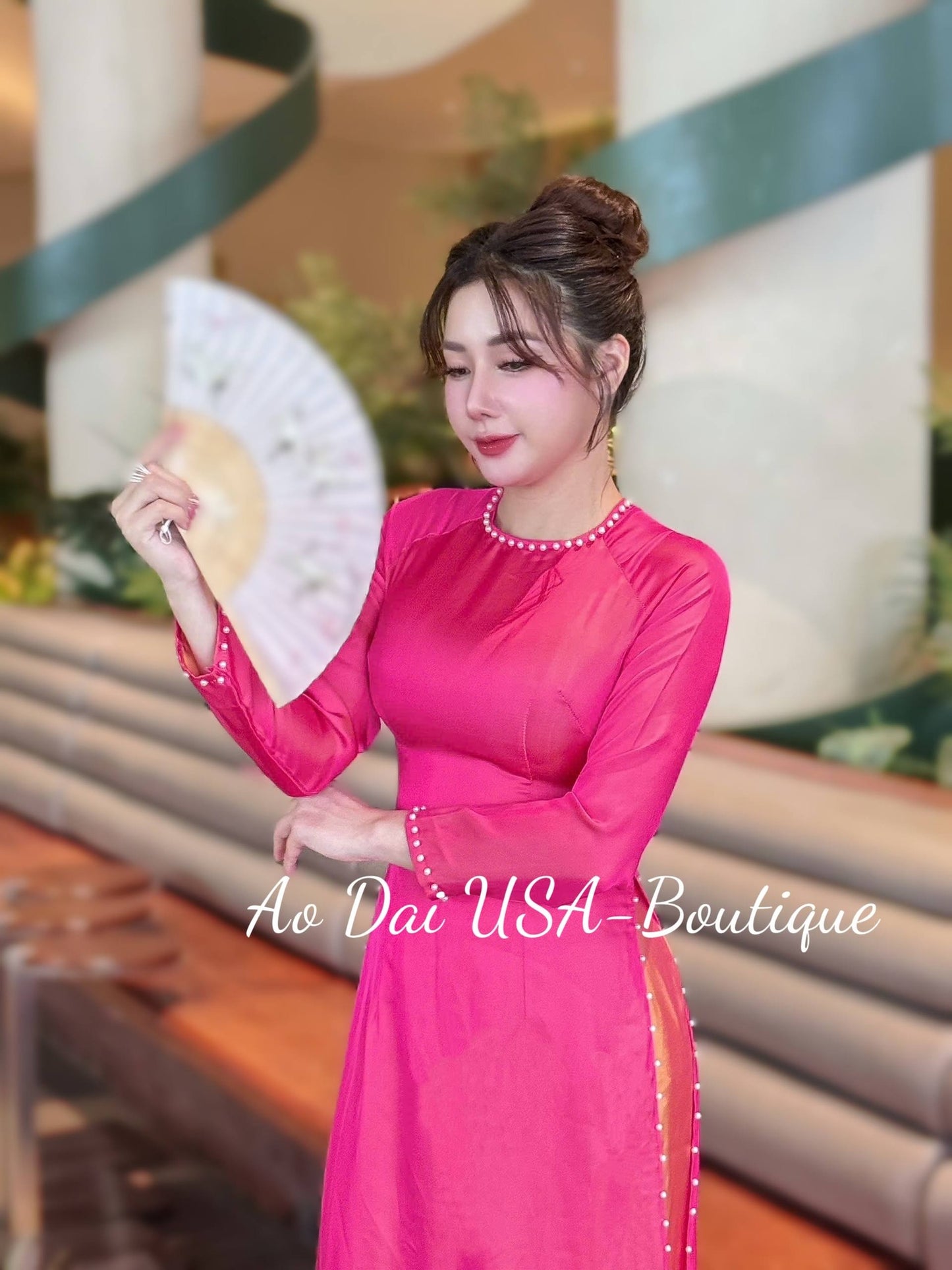 PHU XUAN Set /Tơ Tam Nha Xá Hong Kong Hot Pink Color - Organce pants/TT227
