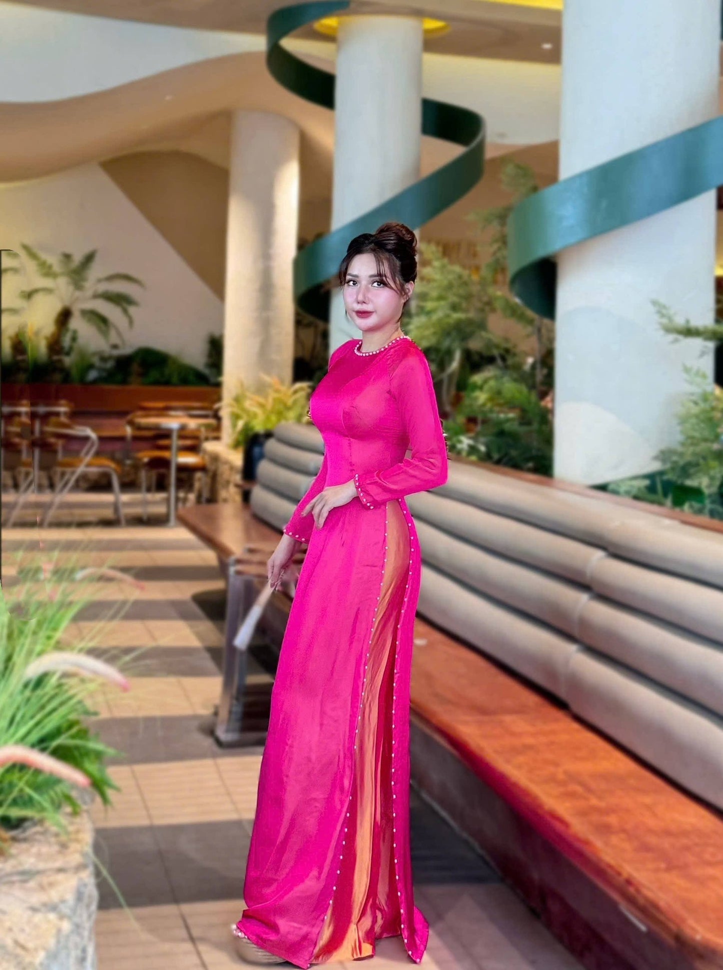 PHU XUAN Set /Tơ Tam Nha Xá Hong Kong Hot Pink Color - Organce pants/TT227