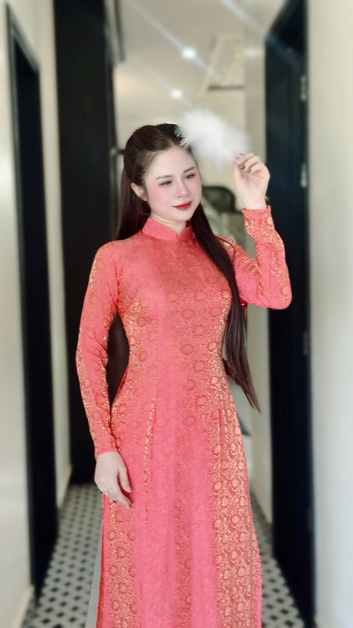 NHA HY Set Ao dai for women To Tam Thai Tuan Orange Color With Pants/TT61