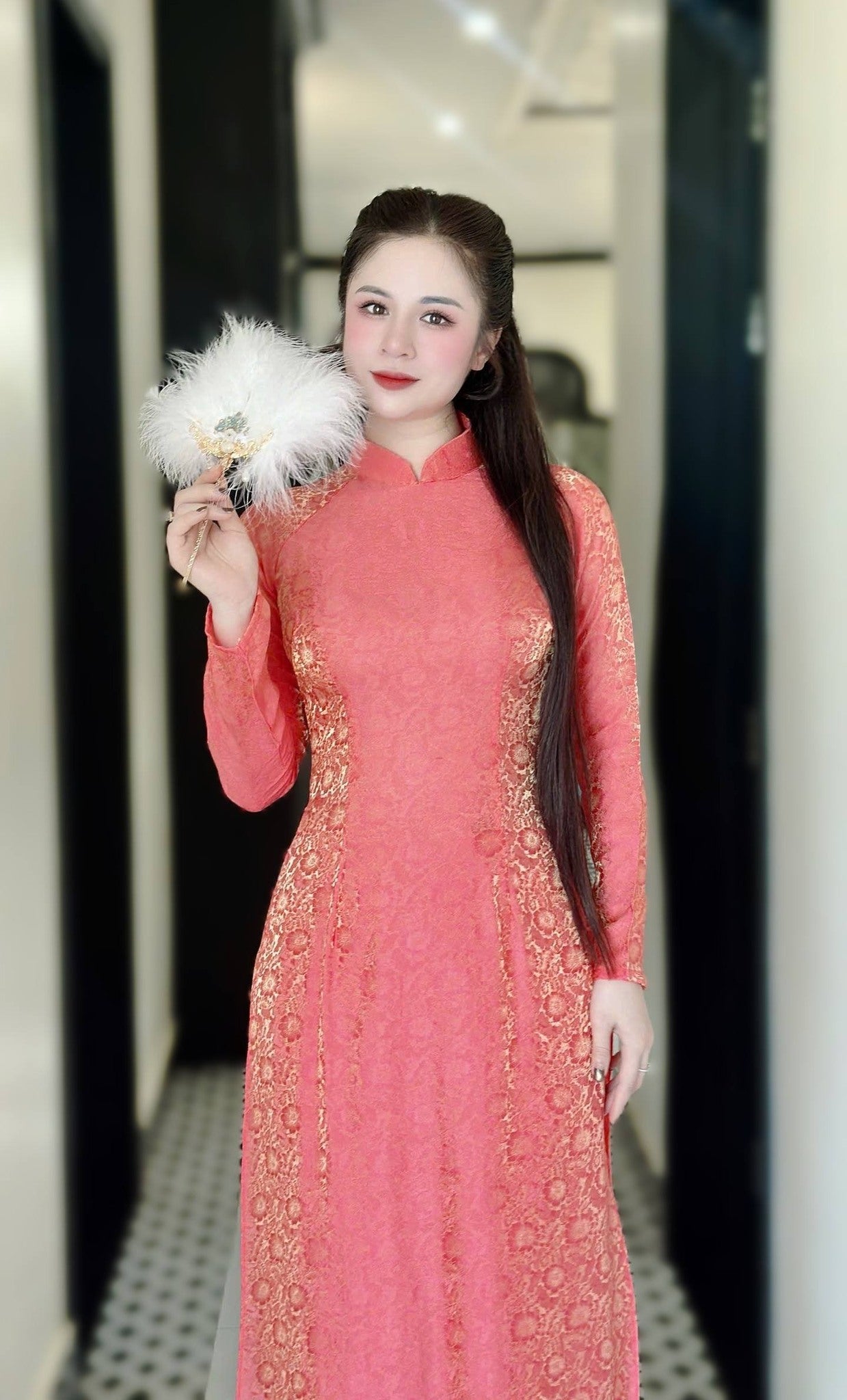 NHA HY Set Ao dai for women To Tam Thai Tuan Orange Color With Pants/TT61
