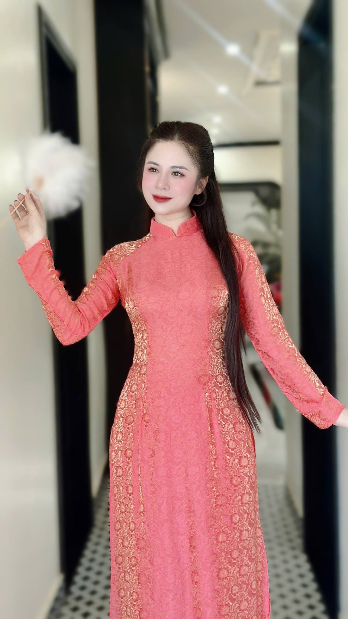 NHA HY Set Ao dai for women To Tam Thai Tuan Orange Color With Pants/TT61