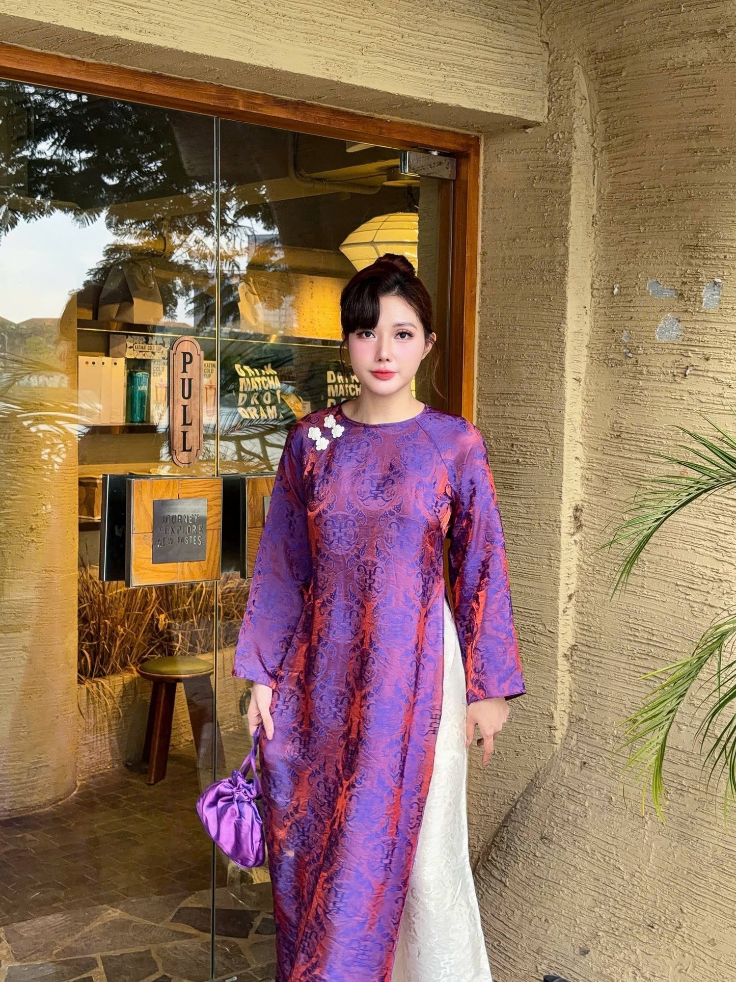 PHI NHIEN Set Ao Dai Lua To Tam Tencel Long Phung/ CT296