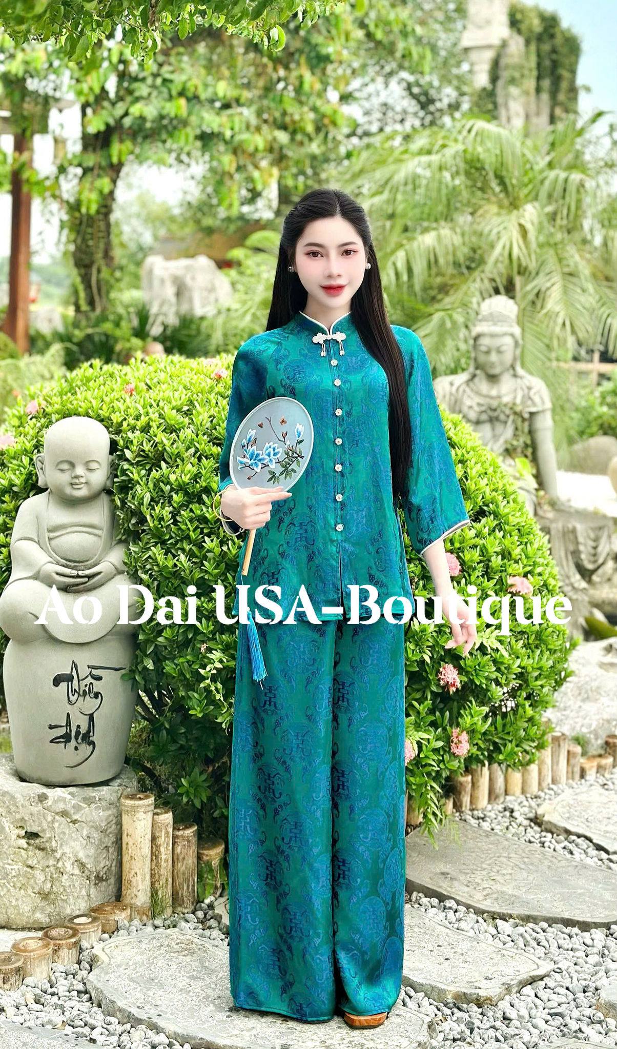 Ao Ba Ba Set: Modern Vietnamese Phap Phuc with Pants/ BLUE Color/ Tam Ong ThoDoi/G357